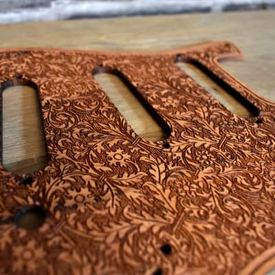 Wood Pickguard for Stratocaster HSS and SSS Laser engraved Real Cherrywood with Unique Artwork image 3