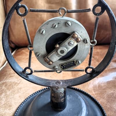 Vintage 1930s American Microphone Co. Carbon "Ring & Spring" Mic w/ Heavy Desk Base image 8