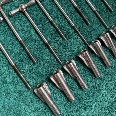 Leedy and Ludwig Lot of 8 “L” Bowtie Bass Drum Tension Rods 4.5” + Claws 50s - Nickel image 7