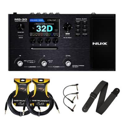 NUX MG30 Guitar Multi-Effects Pedal Guitar/Bass/Acoustic Amp Modeler Bundle with 2x Roxtone Premium Instrument Cables, 2x Flat Patch Cables, and 1x Levy’s Polypropylene Strap image 1
