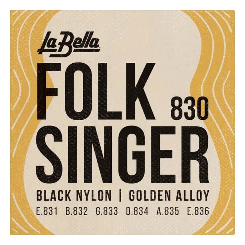La Bella 830 Folksinger Golden Alloy Medium Tension Nylon Guitar Strings - Black Nylon image 1