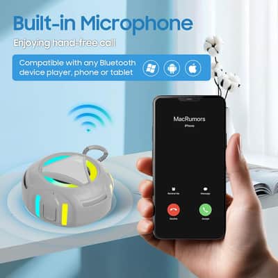 Portable Waterproof Bluetooth Speaker with RGB Lights, Floating Design, Built-In Microphone, 24-Hour Playtime & TWS Stereo for Shower, Pool, Beach and Outdoor Use image 4