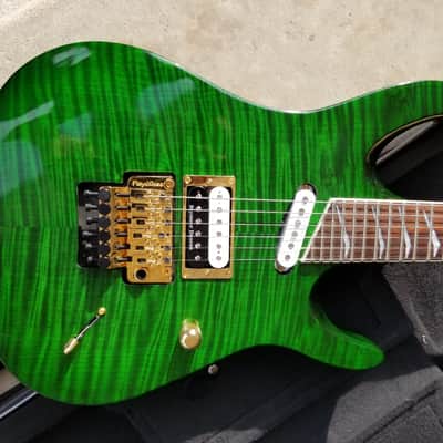 2000-2002 Hamer Californian Deluxe MIK Boomers  Green Flame 27 Frets Floyd Rose image 2