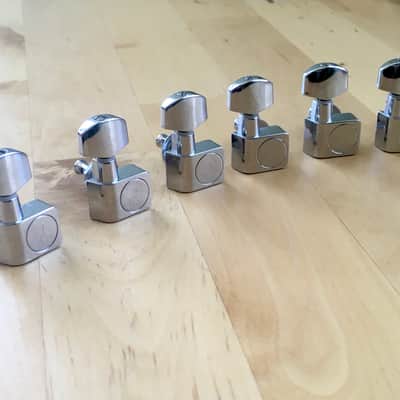 6 Fender CHROME Tuners Inline 2pin F Logo (Non Staggered) NOS American Standard image 3
