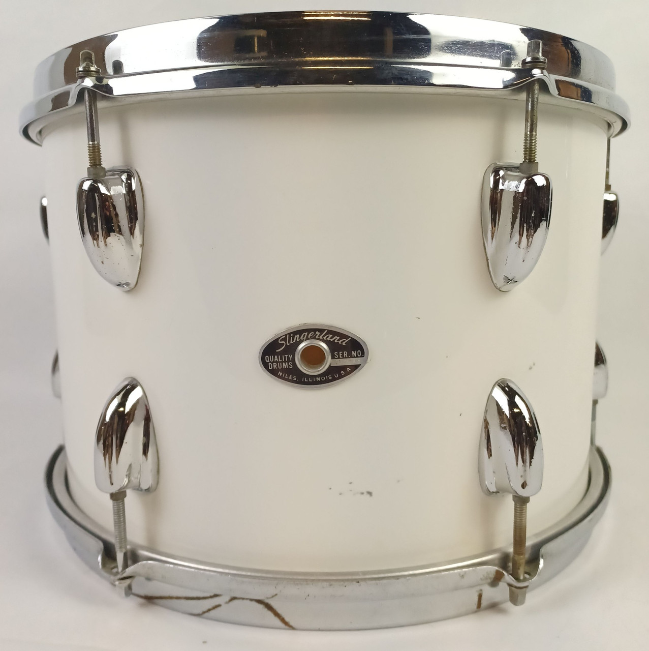 Slingerland 9x13" Tom Drum 70s White Gloss Wrap Sound King Stick-Saver Rims USA — main photograph