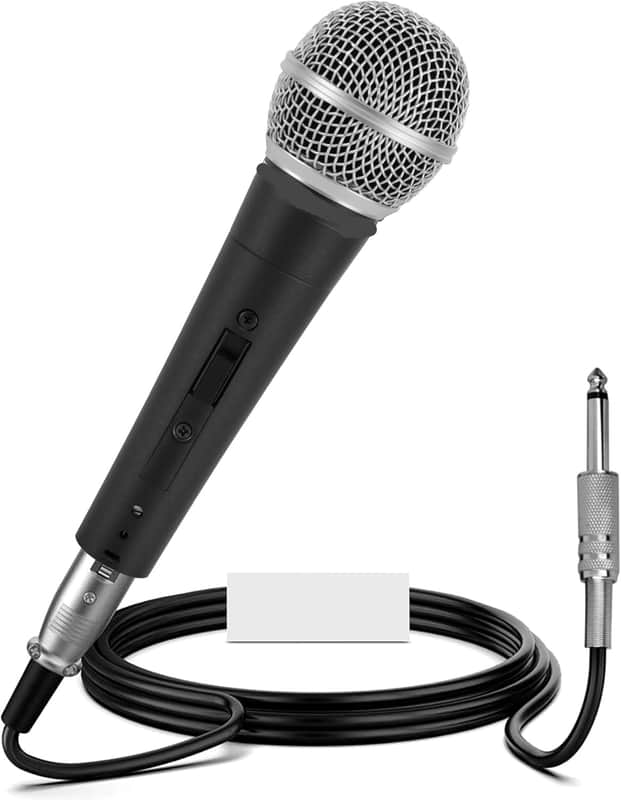 Professional Dynamic Vocal Microphone - Moving Coil Dynamic Cardioid Unidirectional Handheld Microphone with ON/OFF Switch Includes 15ft XLR Audio Cable to 1/4'' Audio Connection image 1