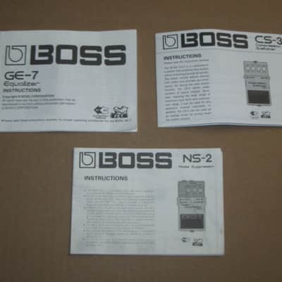 Boss original INSTRUCTIONS for GE-7, CS-3, and NS-2 (NO pedals, NO boxes, NO other items) 2010s (copyright years, 2010, 2015, and 2016) - white matte paper - black print, black graphic image 3