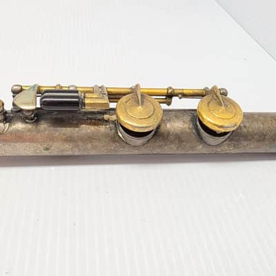 Rare Antique C.G. Conn C Flute Ebonite Headjoint Satin Silver Unibody w/ Gold Plating 440hz image 23