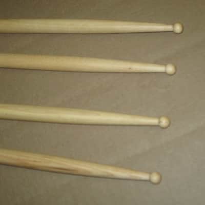 TWO new pairs (no packaging) near A+ Musician's Gear Hickory Drumsticks similar in size & head to Promark Finesse 718: small round tip, Length: 16 1/4" / 412.8mm, Diameter: .551" / 14mm, satin finish (plain, meaning NO graphics / NO paper sleeve) image 18