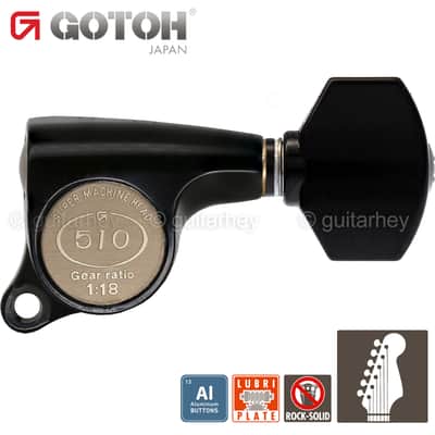 NEW Gotoh SGS510Z-A07 6 in Line Set Mini Tuners Small ALUM. Buttons 18:1 - BLACK