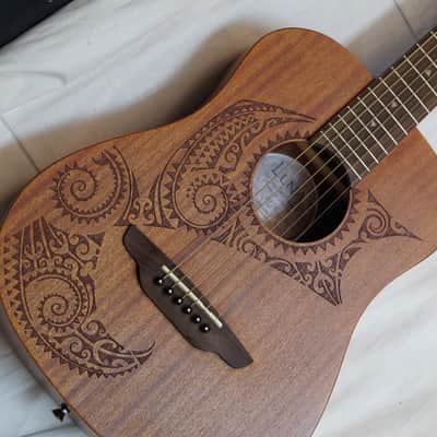 LUNA Safari Tattoo acoustic 3/4 size Travel GUITAR mahogany new w/ Bag + Tuner image 5