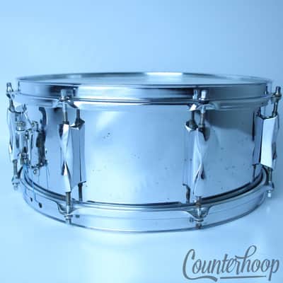 *Premier Olympic 14"x5.5" Chrome Steel Snare Drum Vintage 70s England UK 8-Lug* image 4