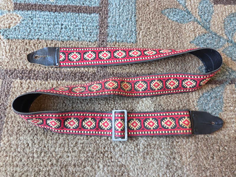 Vintage 1960's Ace-Style Guitar Strap! Red Diamond Pattern, Metal Buckle! Rare, Original Case Candy! image 1