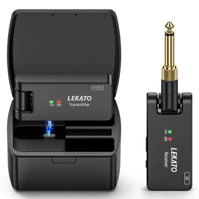 LEKATO  WS-100 2.4G 4 Channels Wireless Guitar Transmitter Receiver System with Charging Box image 8