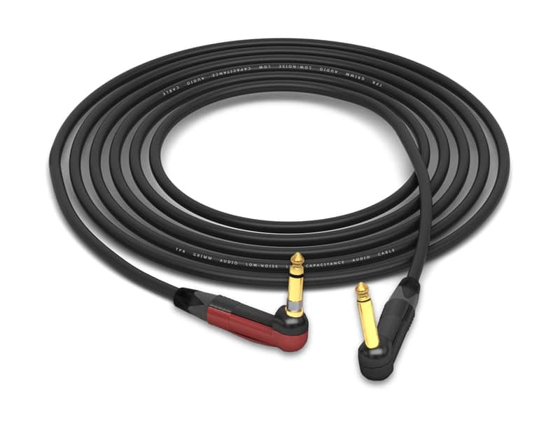 Grimm TPR Instrument Cable | Neutrik Gold 90�� Silent 1/4" TS to 90�� 1/4" TS | Black 20 Feet image 1