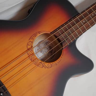 LUNA Tribal 34" long scale 4-string acoustic electric BASS guitar NEW w/ Gig Bag image 4