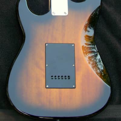 X- Wide 1-3/4" (45 mm) Birdseye Maple/Ebony Neck Tobacco Sunburst Solid Mahogany Strat + Working Bridge Tone+ Treble Bleed+7 Sound Switch+ Matte Black Guard + Grover 406C Locking Tuners+ Leveled, Crowned and Polished Frets+Low Action Setup! image 5