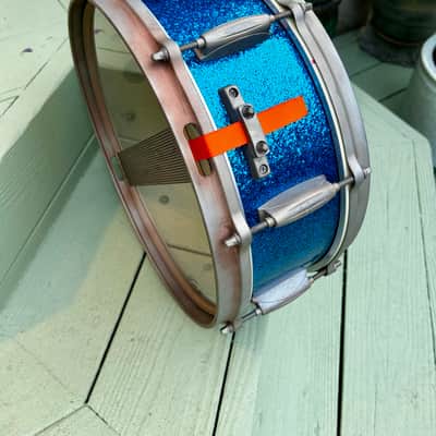Gretsch 5”x 14” Snare Drum 4157 Repurposed 1960s - Blue Sparkle Wrap image 2