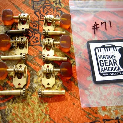 1930s-1940s Kluson Tuners for Gibson Vega Kay Archtop Jazz Guitar Gold with Amber Buttons Authentic Vintage image 8
