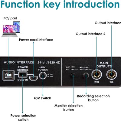 USB Audio Interface for Recording Music, AudioBox Mic Preamps 48v 2 Channel for Streaming and Podcasting Recording image 4