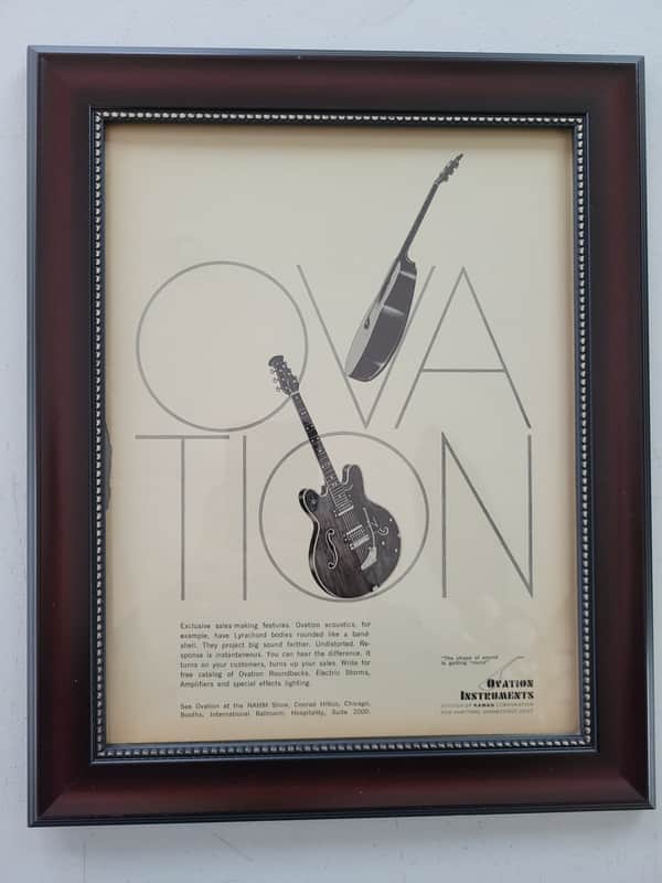 1968 Ovation Guitars Promotional Ad Framed Ovation Bowlback Acoustic & Storm Electric Guitar Original image 1