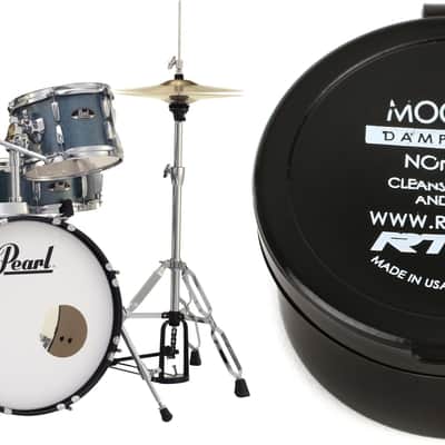 Pearl Roadshow RS584C/C 4-piece Complete Drum Set with Cymbals - Aqua Blue Glitter  Bundle with RTOM Moongel Drum Damper Pads - Blue (6-pack) image 1