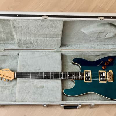 1980s Schecter HH S-Style Superstrat, Flame Top Trans Blue w/ Case image 17