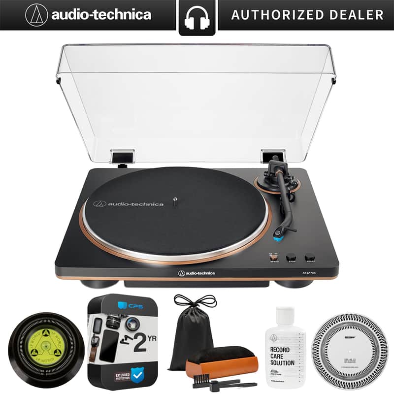 Audio-Technica Fully Automatic Belt-Drive Turntable, Black/Bronze + 2 Year Warranty Pack