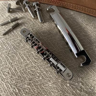Gibson Historic Non-Wire ABR-1 Tune-O-Matic Bridge with Lightweight Aluminum Stop Bar Tailpiece- Nickel- COMBO image 2