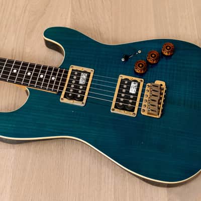1980s Schecter HH S-Style Superstrat, Flame Top Trans Blue w/ Case image 9