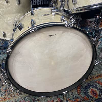 Slingerland – 1960s Vintage Radio King 4-Piece Set 22", 16", 13", with Matching 5x14" Artist Model Snare Drum  – White Marine Pearl image 5