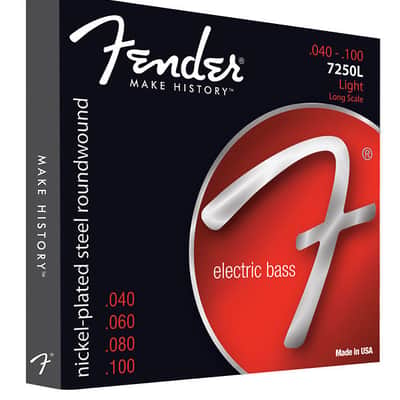 Fender 7250 Bass Strings, Nickel Plated Steel, Long Scale, 7250L .040-.100 Gauges, (4) 2016