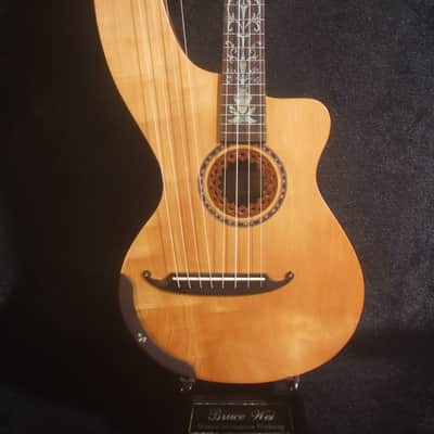Handcrafted Baritone HARP Ukulele, Solid Spruce & Acacia, MOP Abalone Inlay, Hard Case, Bruce Wei HU20-2048 image 3