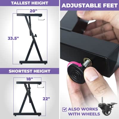 Liquid Stands Z-Style Adjustable Height Piano Keyboard Stand with Straps & Headphone Hook - Fits 54-88 Key Electric Pianos (Black) image 3