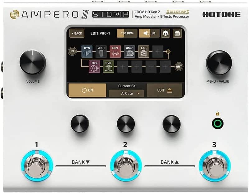 HOTONE Guitar Multi Effects Processor Multi Effects Pedal Touch Screen Guitar Bass Amp Modeling IR Cabinets Simulation Guitar Effects Pedal Multi FX Processor Ampero II Stomp image 1
