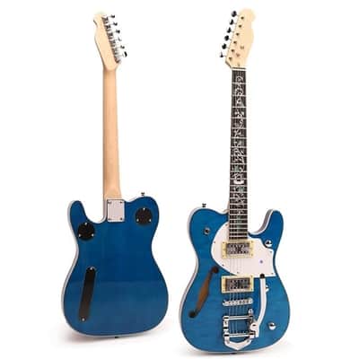Semi Hollow Body Electric Guitar, Electric Guitar,3A Quilted Maple Top Veneer,Bridge, Flower Inlay(BULE) image 2