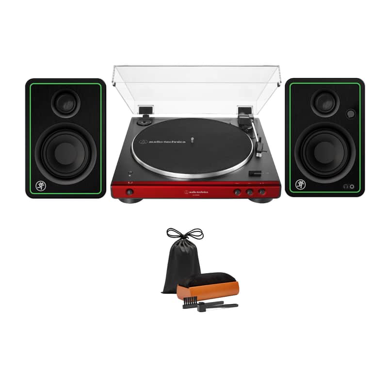 Audio-Technica AT-LP60XBT Bluetooth Fully Automatic Stereo Turntable (Red) Bundle with CR3-XBT Bluetooth Monitors (Pair) (3 Items) image 1