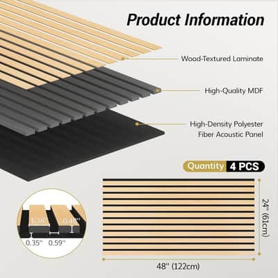 4 PCS Wood Slat Panels, 48” x 24” x 0.83” Acoustic Panels for Wall, Decorative 3D Slat Panels for Sound Absorbing, Soundproof Panels for Living Room, Studio, Recording Room, Burly Wood image 2
