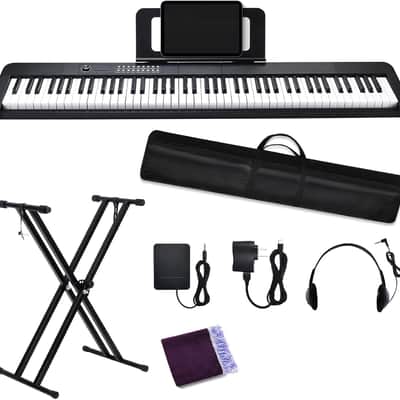 88 Key Keyboard Piano Electric Keyboard, 88 Key Piano for for Beginner, with Power Adapter, Sustain Pedal, Stand, Bluetooth, Carrying Case, Headphones, USB-MIDI, for at Home/Stage