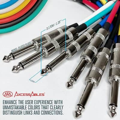 Audio 1/4-Inch TS Patch Guitar& Bass Amp Cables - Metal Connectors, OFC Copper Wire | TS 1/4" Mono Guitar Cables| Male to Male 3ft Multicolor Instrument Patch Cords (3ft - 6 Pack) image 4
