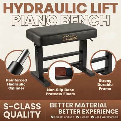 Augioth Hydraulic Piano Bench with Adjustable Height, Ergonomic Keyboard Stool for Adults & Kids, Heavy-Duty Steel Frame with Memory Foam & Scratch-Resistant Leather, Fits Grand/Upright Pianos(Black) image 7