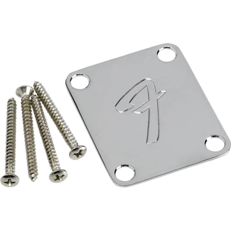 Neck Plate - Fender®, 4-Bolt 70s ”F” Style, Chrome image 1