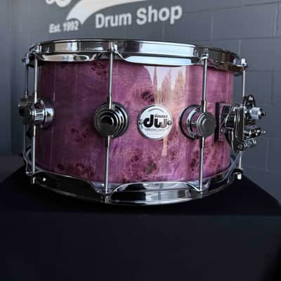~WOW!~ DW Collector's Series SSC Pure Maple VLT 7x14 Snare Drum in Violet Gloss Lacquer over Exotic Mapa Burl with Chrome Hardware image 3