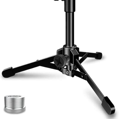 Desktop Mic Stand Portable Foldable Tripod with Mic Clip Holder and 5/8" Male to 3/8" Female Screw Adjustable Microphone Stand. image 1