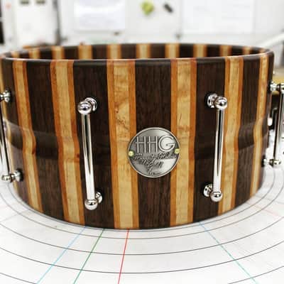 HHG 14x7 Walnut/Maple/Cherry Stave Snare drum, Satin Oil image 4