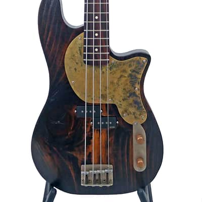 Offbeat Guitars "Priscilla" Bass - Distressed Pine Body, EMG Geezer Butler P/U, Aged Brass Pickguard image 8