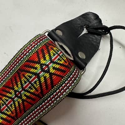 VINTAGE Retro Style Red, Yellow, Green, and Orange pattern 2" STRAP for GUITAR Cotton/Leather Metal Buckle image 8