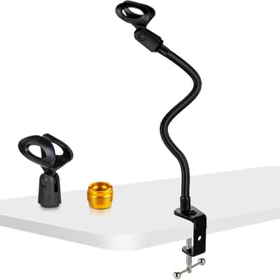 Desktop Mic Stand 13" Flexible Gooseneck Microphone Stand Desk Universal Microphone/Phone Stand Holder with Heavy Duty Desk Clamp, Mic Clip, 3/8" to 5/8" Screw Adapter for Universal Mic image 1