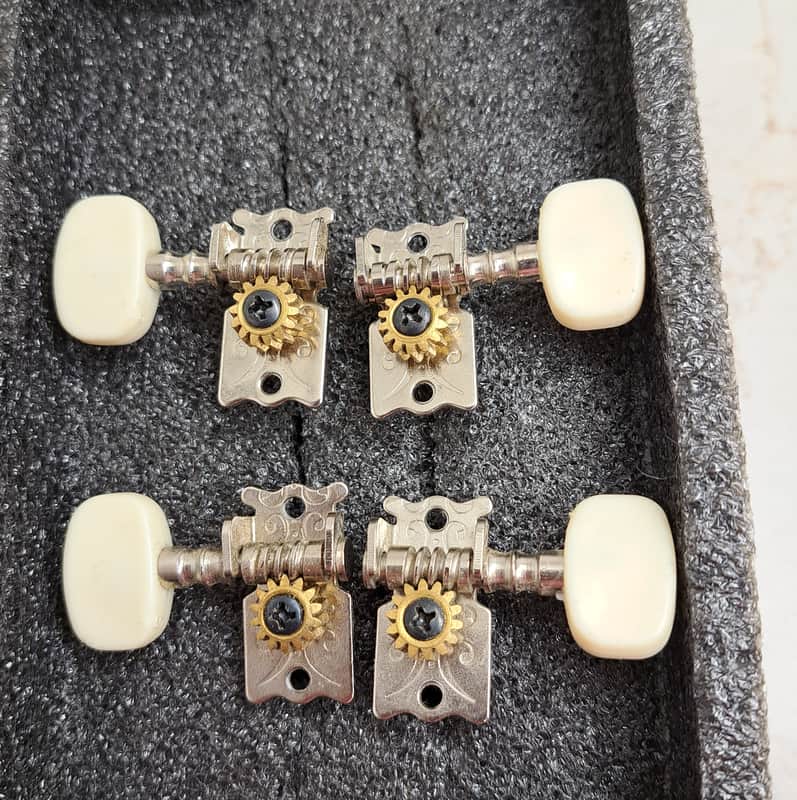 Unbranded Ukulele Uke Open Tuning Machines Tuners -Set of 4 (2+2) - Chrome w/ Ivory Knobs/ Buttons - Screws & Ferrules/Bushings image 1