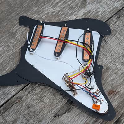 Black - White Hot Texas Blues loaded alnico V SSS Stagger Poles pickguard complete kit wired. image 10